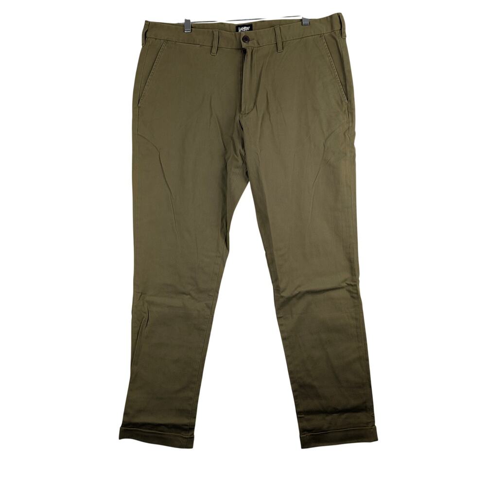 Lands End‎ Slim Fit Mens 37x31 Green Flat Front Casual Dress Pants Cuffed NWOT